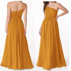 Azazie Plus Size‎ One Shoulder Belted Gown Maxi Dress Party Marigold Size 14